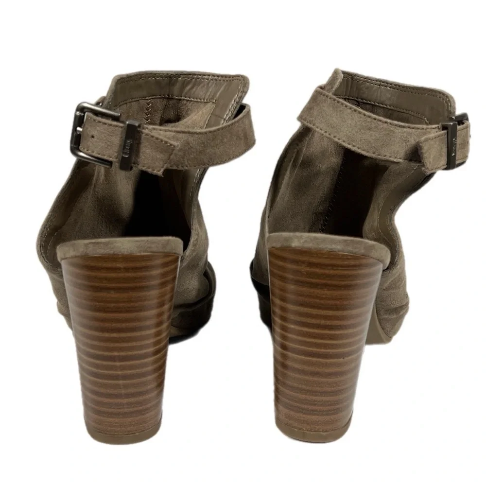 Circus By Sam Edelman | Peep Toe Taupe Ankle Bootie Chunky Heel Buckle Strap